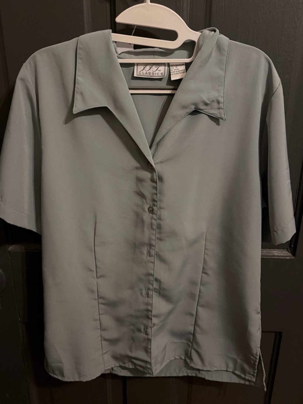 Classic Short Sleeve Button-Down Blouse in Sage